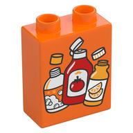 Duplo Brick 1 x 2 x 2 with Plastic Bottles Print (Orange)