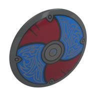 Shield Round Bowed with Dark Red/Blue Panels, Silver Bird (Viking) Print (Dark Bluish Gray)