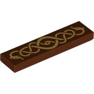 Tile 1 x 4 with Gold Coiling Snakes Print (Reddish Brown)