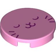 Tile Round 2 x 2 with Dark Purple Cat Face Print (Bright Pink)