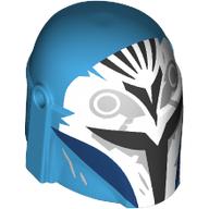 Helmet Mandalorian with Holes, White Front, Black Visor, Light Bluish Grey Markings Print (Dark Azure)
