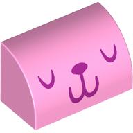 Brick Curved 1 x 2 x 1 No Studs with Dark Purple Animal Face Print (Bright Pink)