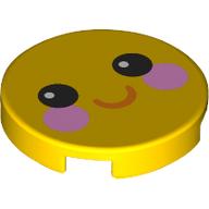 Tile Round 2 x 2 with Smiley Face, Bright Light Pink Cheeks Print (Yellow)