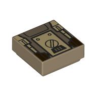 Tile 1 x 1 with Button/Screw, Droid Mechanics Print (Dark Tan)