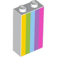 Brick 1 x 2 x 3 with Yellow, Lime, Medium Azure, Medium Lavender, and Dark Pink Stripes Print (White)