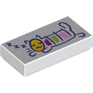 Tile 1 x 2 with Drawing of Sleeping Cat Print (White)