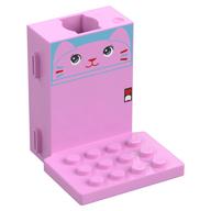 Brick Special 6 x 6 x 5 with Gear Hole, 3 x 4 Plate with Cat Face Print (Bright Pink)