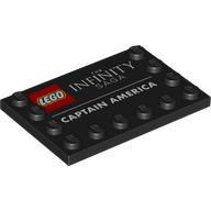 Plate Special 4 x 6, Studs on 3 Edges with 'LEGO', 'THE INVINITY SAGA', 'CAPTAIN AMERICA' Print (Black)