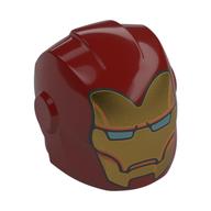 Helmet with Armor Plates and Ear Protectors with Gold Mask with Bright Light Blue Eye Slits Print (Iron Man) (Dark Red)