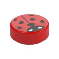 Tile Round 1 x 1 with Ladybug Print (Red)