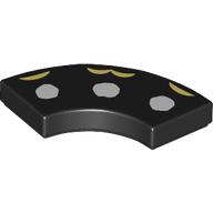 Tile 2 x 2 Curved, Macaroni with 3 White Dots, Bright Light Yellow Shapes Print (Black)