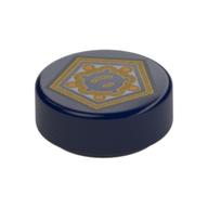 Tile Round 1 x 1 with Gold Pentagon Print (Dark Blue)