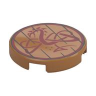 Tile Round 2 x 2 with Wooden Planks, Dark Red Dragon Print (Medium Nougat)