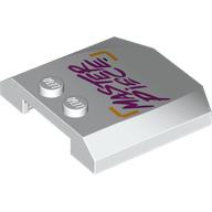 Brick Wedged, Curved Triple 4 x 4 x 2/3, 2 Studs with Magenta 'MASTERPIECE' Print (White)