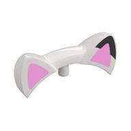 Headwear Accessory Cat Ears with Pin, Coral Ears, Black Spot Print (White)