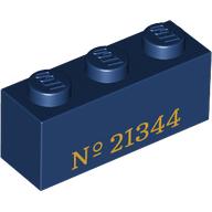Brick 1 x 3 with Gold 'No (№) 21344' Print (Dark Blue)