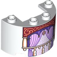 Cylinder Half 2 x 4 x 2 with 1 x 2 Cutout with Balcony, Bright Pink Curtains, Dark Purple/Dark Red Frame Print (White)