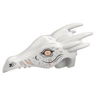 Creature Body Part, Dragon Head Long with Horns and Metal Coral Eyes, Silver/Coral/Black Markings Print (White)