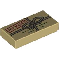 Tile 1 x 2 with Package, Tied String, Dark Red 'TOP SECRET' Print (Tan)