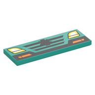 Tile 2 x 6 with Car Front, Headlights, Grill, Star of Life Print (Dark Turquoise)