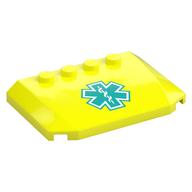 Brick Wedged, Curved Triple 4 x 6 x 2/3 with 4 Studs with Dark Turquoise Star of Life Print (Vibrant Yellow)