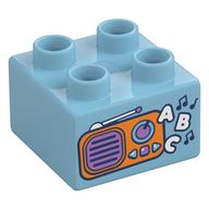 Duplo Brick 2 x 2 with Radio, 'A B C' Print (Medium Azure)