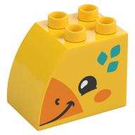 Duplo Brick 2 x 3 x 2 with Curved Top and Bright Light Orange and Medium Azure Spots and Giraffe Face Print (Yellow)
