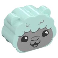 Duplo Brick 2 x 4 x 2 Rounded Ends with Ears and Sheep Face Print (Light Aqua)