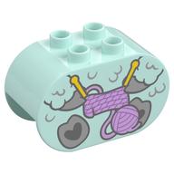 Duplo Brick 2 x 4 x 2 Rounded Ends with Sheep Body, Knitting, Wool Print (Light Aqua)