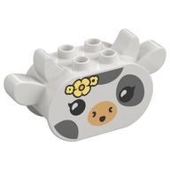 Duplo Brick 2 x 4 x 2 Ears and Pointed Horns with Cow Face Print (White)