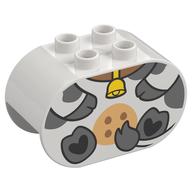 Duplo Brick 2 x 4 x 2 Rounded Ends with Cow Body, Bell Print (White)