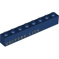 Brick 1 x 8 with Gold 'VOITURE - LITS' Print (Dark Blue)