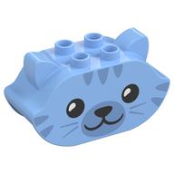 Duplo Brick 2 x 4 x 2 Ears and Pointed Ends with Cat Face Print (Bright Light Blue)