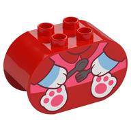 Duplo Brick 2 x 4 x 2 Rounded Ends with Cat Body, Knife and Fork Print (Red)