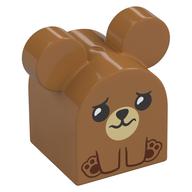 Duplo Brick 2 x 2 x 2 Curved Top with Round Ears, Sad Bear Print (Medium Nougat)