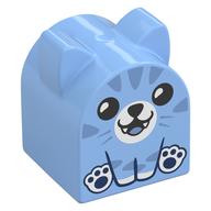 Duplo Brick 2 x 2 x 2 Curved Top with Pointed Ears, Cat Print (Bright Light Blue)