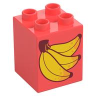 Duplo Brick 2 x 2 x 2 with Bananas Print (Coral)
