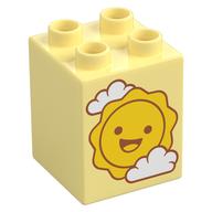 Duplo Brick 2 x 2 x 2 with Sun and Clouds Print (Bright Light Yellow)