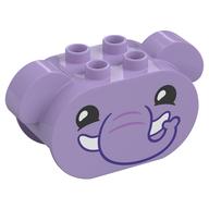 Duplo Brick 2 x 4 x 2 Rounded Ends with Floppy Ears and Elephant Face Print (Lavender)