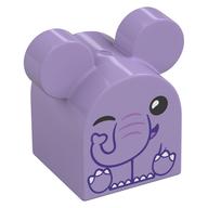 Duplo Brick 2 x 2 x 2 Curved Top with Round Ears, Elephant Print (Lavender)