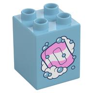 Duplo Brick 2 x 2 x 2 with Bar of Soap and Bubbles Print (Medium Azure)