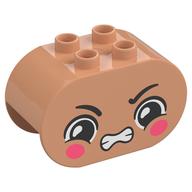 Duplo Brick 2 x 4 x 2 Rounded Ends with Angry, Dark Pink Cheeks Print (Nougat)