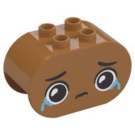 Duplo Brick 2 x 4 x 2 Rounded Ends with Sad Face, Crying Print (Medium Nougat)