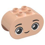 Duplo Brick 2 x 4 x 2 Rounded Ends with Happy Face, Smile Print (Light Nougat)