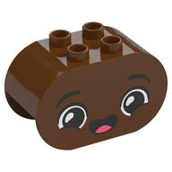 Duplo Brick 2 x 4 x 2 Rounded Ends with Very Happy Face, Open Mouth Smile Print (Reddish Brown)