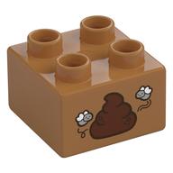 Duplo Brick 2 x 2 with Two Flies and Poop Print (Medium Nougat)