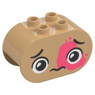 Duplo Brick 2 x 4 x 2 Rounded Ends with Sad Face, Dark Pink Markings Print (Warm Tan)