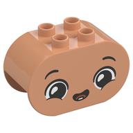 Duplo Brick 2 x 4 x 2 Rounded Ends with Very Happy Face, Open Mouth Smile with Tooth Print (Nougat)