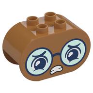 Duplo Brick 2 x 4 x 2 Rounded Ends with Worried Face, Glasses Print (Medium Nougat)
