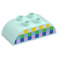 Duplo Brick 2 x 4 Curved Top with Yellow, Green, Medium Azure, Blue, and Bright Print Squares Print (Light Aqua)